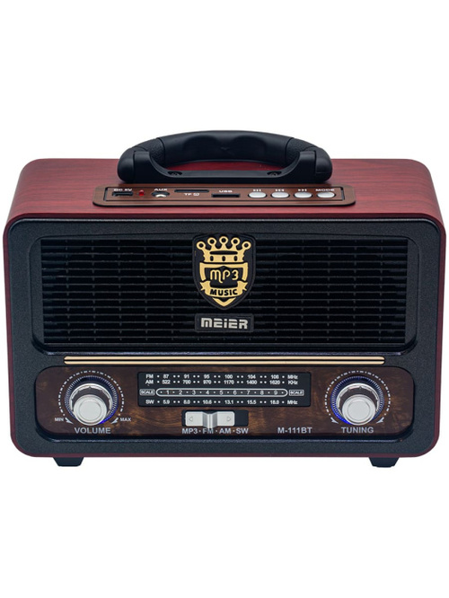 Радиоприемник Meier M-111BT аналоговый FM, AM, SW Bluetooth/FM/USB/TF/ПДУ, питание от АКБ, от сети, черный