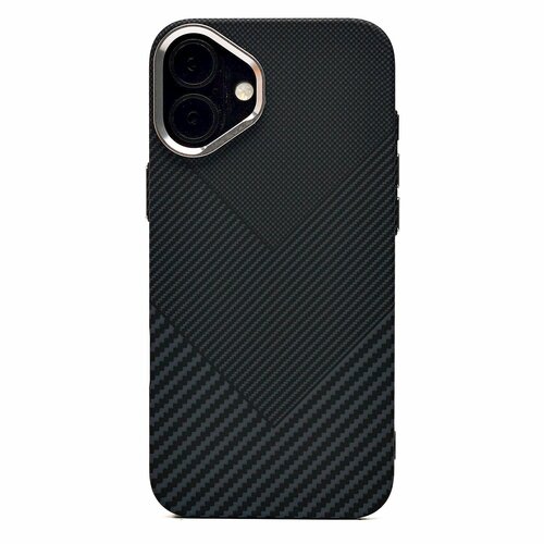 Накладка Apple iPhone 16 Plus серо-черный с бортиком вокруг камеры пластик Luxo SafeMag Карбон комбинированный