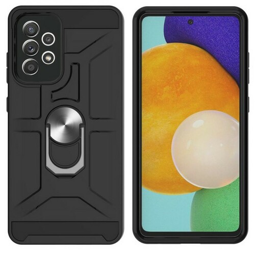 Накладка Samsung A73 черный силикон+пластик Armor Case Противоударный кольцо-подставка + магнитный держатель