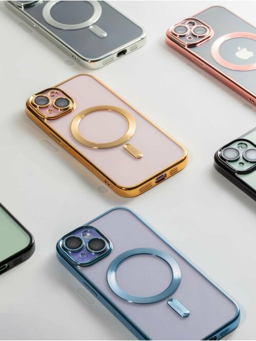 Накладка Apple iPhone 13 Pro Max синий со стеклом на камере силикон SafeMag