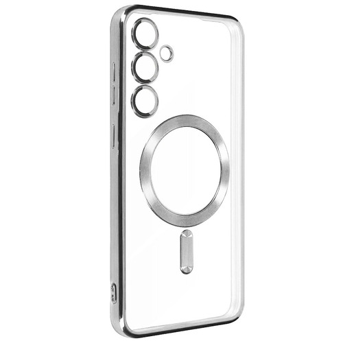 Накладка Samsung S24 Plus серебро со стеклом на камере силикон SafeMag