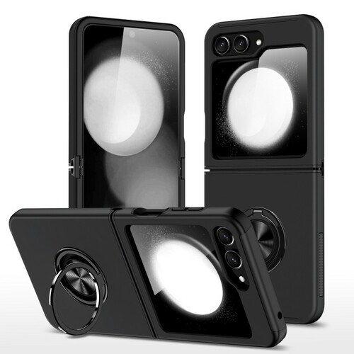 Накладка Samsung Z Flip 6 черный раскладушка пластик Armor Case Кольцо-подставка + магнитный держатель