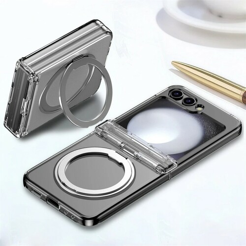 Накладка Samsung Z Flip 6 прозрачный раскладушка пластик Armor Case Кольцо-подставка + магнитный держатель