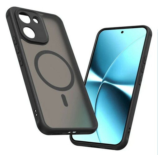 Накладка Xiaomi Poco X8 Pro Max черный матовый полупрозрачный силикон+пластик С магнитным кольцом