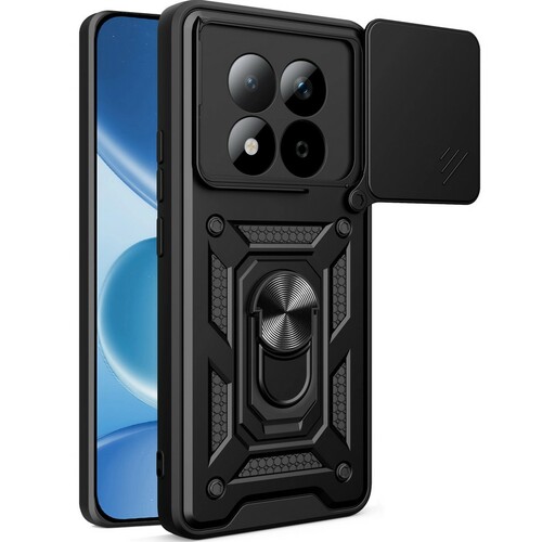 Накладка Xiaomi Redmi Note 15 Pro 4G черный с защитой камеры силикон+пластик Armor Case Противоударный кольцо-подставка + магнитный держатель