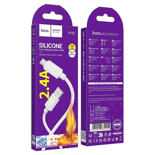 Кабель USB - micro USB HOCO X122 пищевой силикон черный круглый 2.4A 1 м.