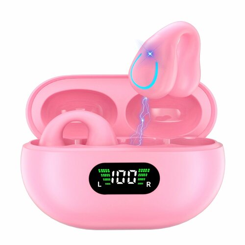Наушники Q71 OWS Bluetooth, клипсы розовый