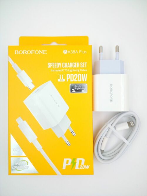 Сетевое зарядное устройство Borofone BA38A Plus USB Type-C белый Lightning 3A 20W