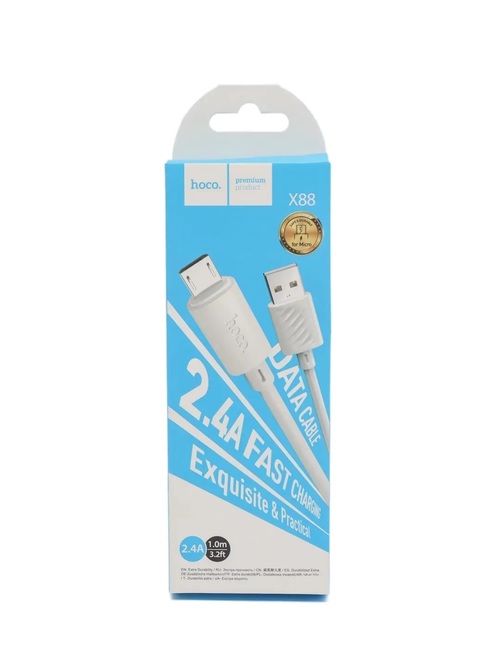 Кабель USB - micro USB HOCO X88 силикон черный круглый 2.4A 2 м.