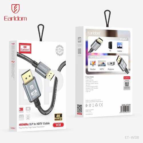 Кабель DisplayPort(п) - HDMI(п) Earldom ET-W38 пвх черный круглый 3 м. 4K