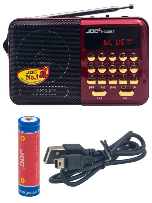 Радиоприемник JOC H330BT цифровой FM USB/microSD/Bluetooth питание от АКБ красный