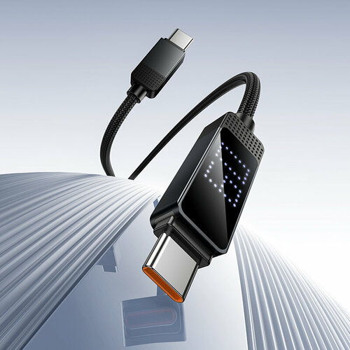 Кабель Type-C-Type-C HOCO U154 текстиль черный круглый 1,2 м. 60W LED дисплей