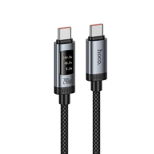 Кабель Type-C-Type-C HOCO U148 текстиль черный круглый 1,2 м. 240W LED дисплей