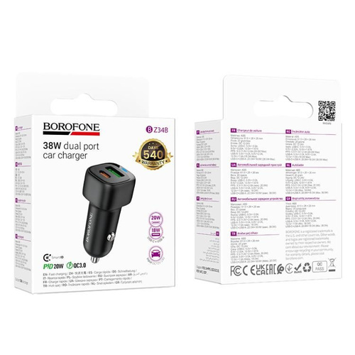 Автомобильные зарядные устройства Borofone BZ34B 1USB+USB Type-C черный 38W Type-C