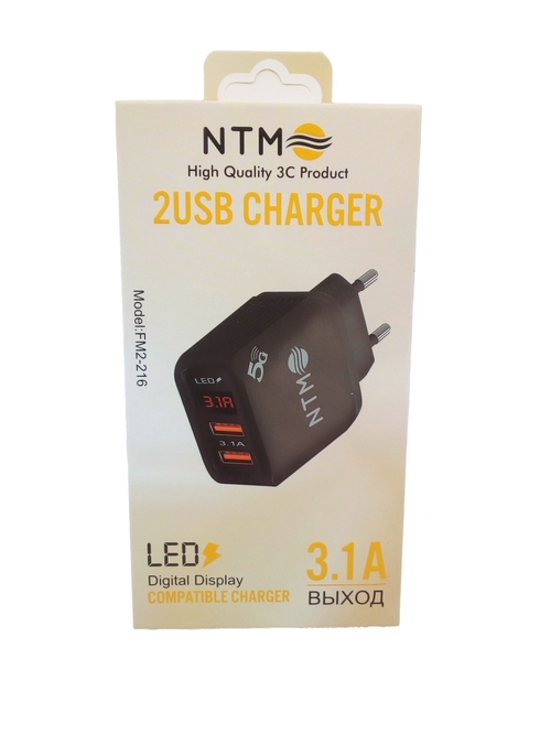 Сетевое зарядное устройство NTM FM2-216 2USB черный 3.1A LED дисплей