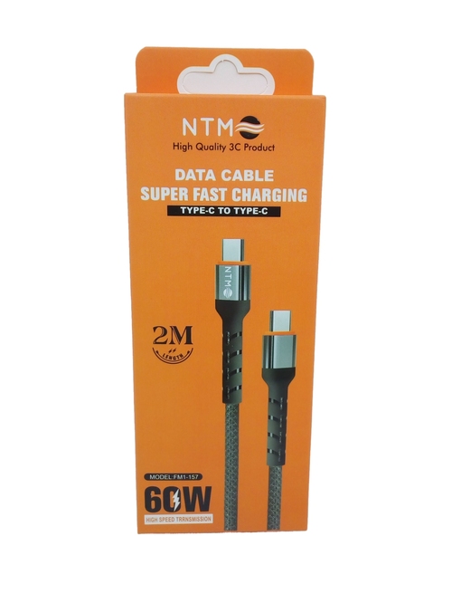 Кабель Type-C-Type-C NTM FM1-157 текстиль черный круглый 2 м. 60W