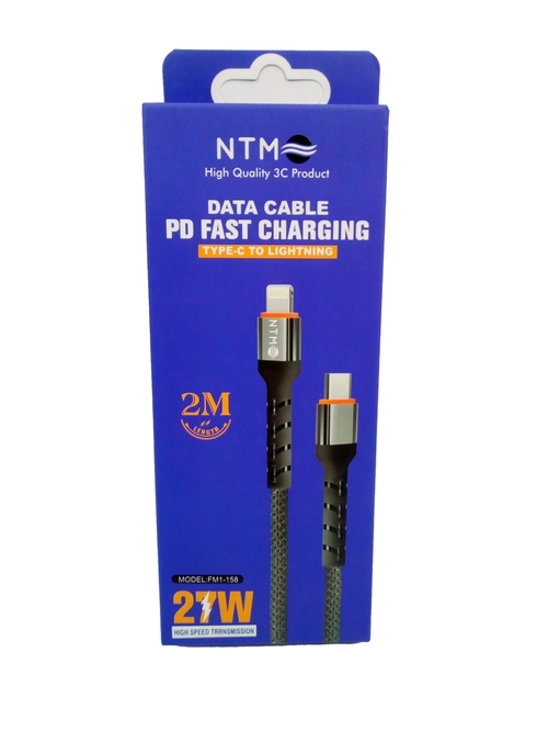 Кабель Type-C - 8 pin Lightning NTM FM1-158 текстиль черный круглый 2 м. 27W