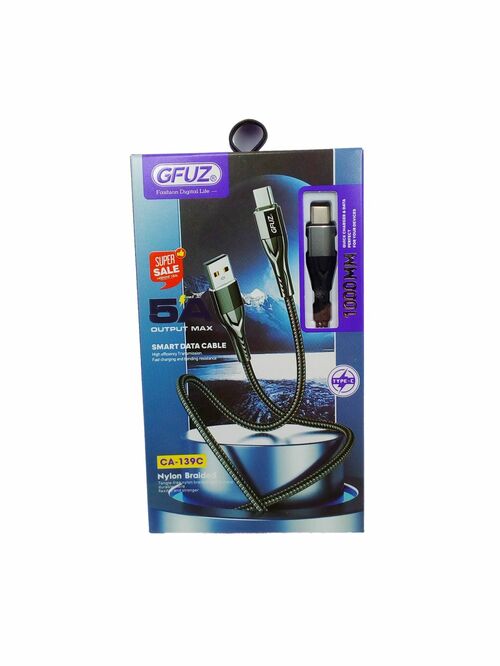 Кабель USB - Type-C GFUZ CA-209 текстиль черный круглый 6A 1 м.
