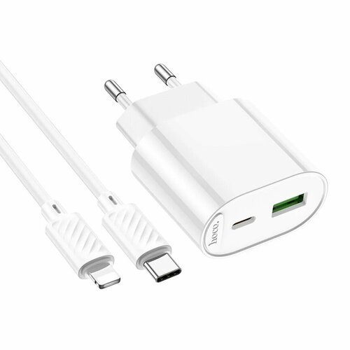 Сетевое зарядное устройство HOCO C109A 1USB+USB Type-C белый Lightning 38W