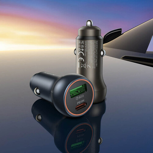 Автомобильные зарядные устройства Borofone BZ32B 1USB+USB Type-C серый 3A 48W
