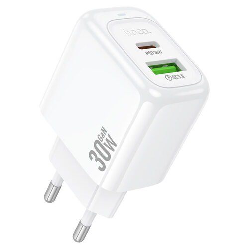 Сетевое зарядное устройство HOCO CS55A 1USB+USB Type-C белый 3A 30W