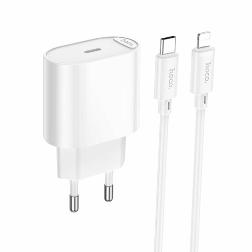 Сетевое зарядное устройство HOCO C109A USB Type-C белый Lightning 20W