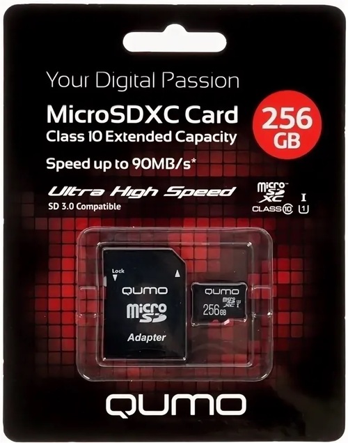 Карта памяти micro SD QUMO 256GB Класс 10 c адаптером UHS-I U3