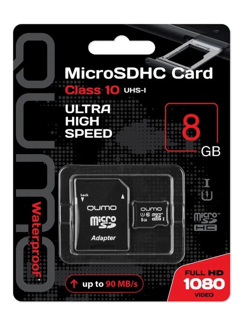 Карта памяти micro SD QUMO 8GB Класс 10 c адаптером