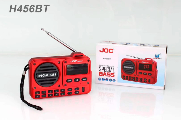 Радиоприемник JOC H456BT цифровой FM Bluetooth/FM/USB/TF, питание от АКБ красный
