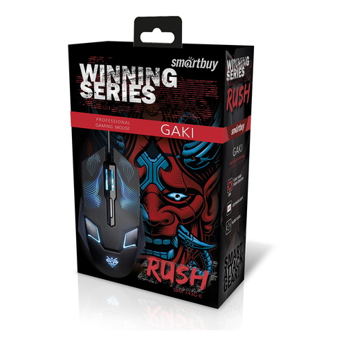 Мышь Smartbuy RUSH SBM-743G-K проводная оптическая игровая с подсветкой 3200 dpi черный 6 кнопок, бесшумные кнопки