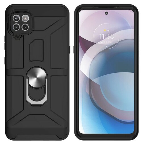 Накладка Samsung A22/M22/M32 черный силикон+пластик Armor Case Противоударный кольцо-подставка + магнитный держатель