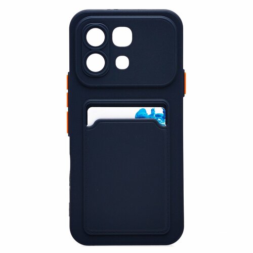 Накладка Infinix Note 60/60 Pro темно-синий матовый с защитой камеры силикон С кардхолдером
