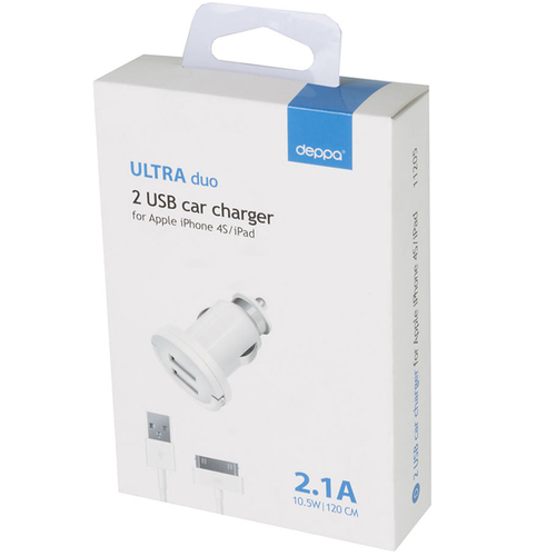 Автомобильные зарядные устройства Deppa Ultra 2USB 2.1A 30 pin Iphone