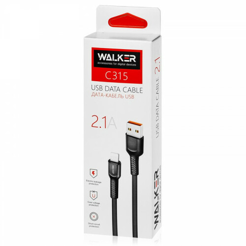 Кабель USB - Type-C Walker C315 черный круглый 2.1A
