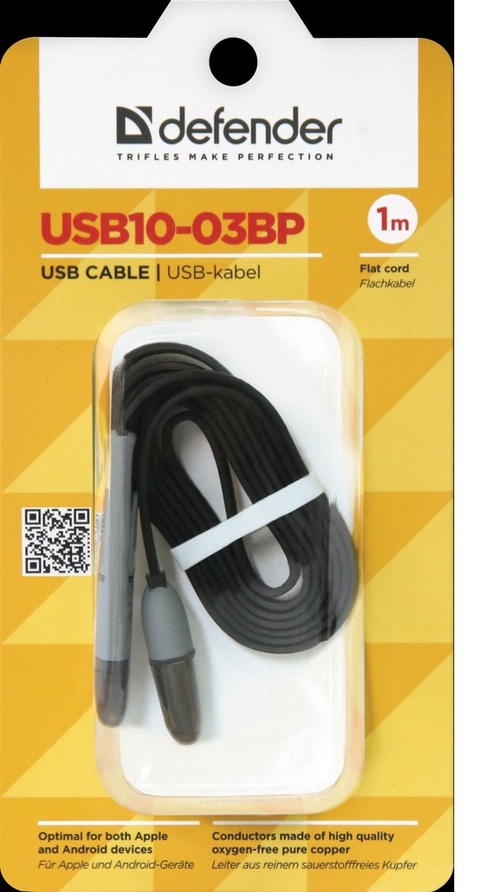 Кабель USB - 8 pin Lightning + micro USB Defender USB10-03BP черный 1A 1 м.