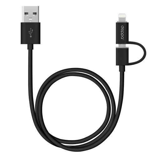 Кабель USB - 8 pin Lightning + micro USB Deppa черный 1A 1,2 м. 2 в 1 USB