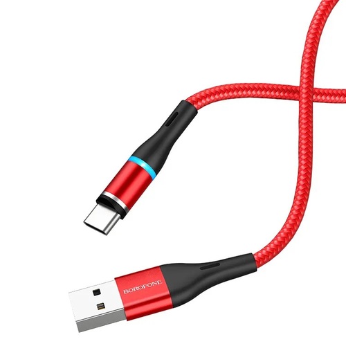 Кабель USB - Type-C Borofone BU16 текстиль красный 3A 1 м. магнитный - 2
