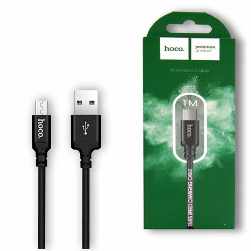 Кабель USB - micro USB HOCO X14 текстиль черный круглый 2A 2 м.