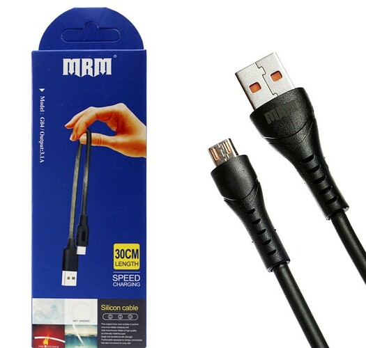 Кабель USB - micro USB MRM G-04 силикон черный круглый 0,3 м.