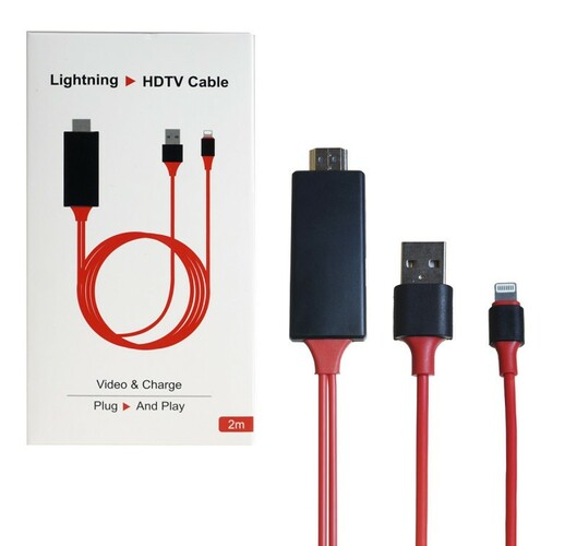 Кабель MHL 8 pin Lightning - HDMI No brand TPE круглый 2 м. + USB питание