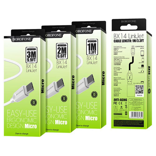 Кабель USB - micro USB Borofone BX14 белый 1 м.