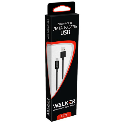Кабель USB - micro USB Walker C725 черный 1 м. мет. штекер