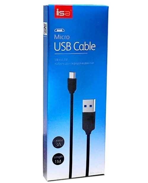 Кабель USB - micro USB ISA Primium пвх черный круглый 3A 1 м. усиленный