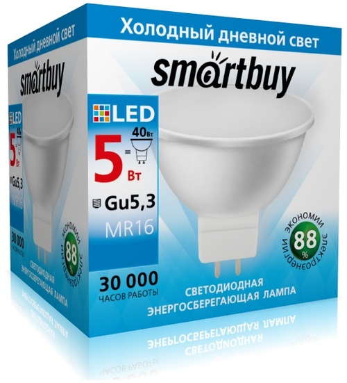 Лампочка светодиодная Smartbuy Gu5,3 5W холодный свет