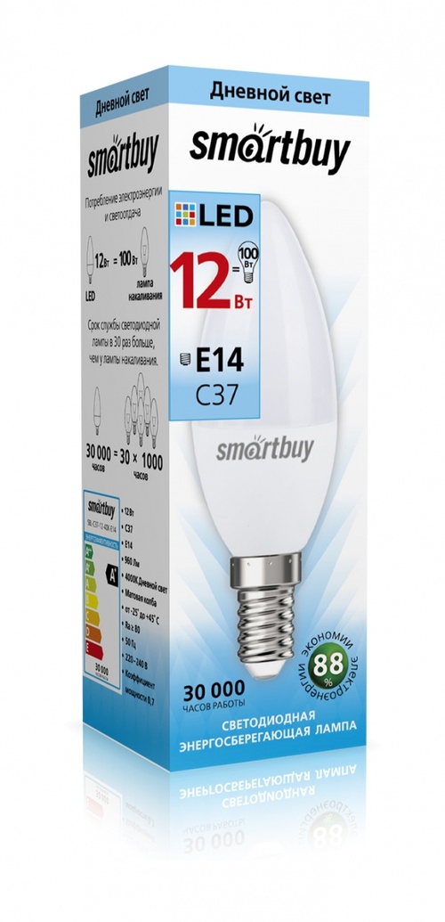 Лампочка светодиодная Smartbuy C37 E14 12W дневной свет
