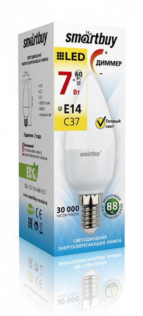 Лампочка светодиодная Smartbuy C37 E14 5W теплый свет