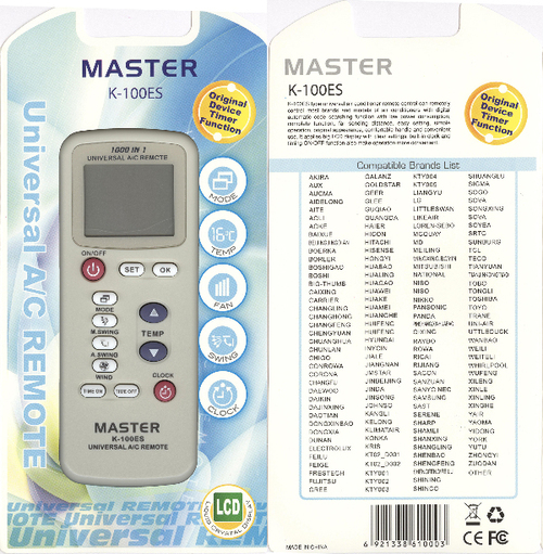 Пульт дистанционного управления для кондиционера MASTER K-100ES универсальный 1000 в 1 /CHANGHOP