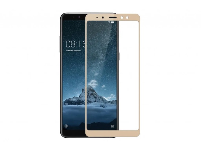 Защитное стекло Samsung A6 Plus/J8 2018 золото FullGlue тех.пак