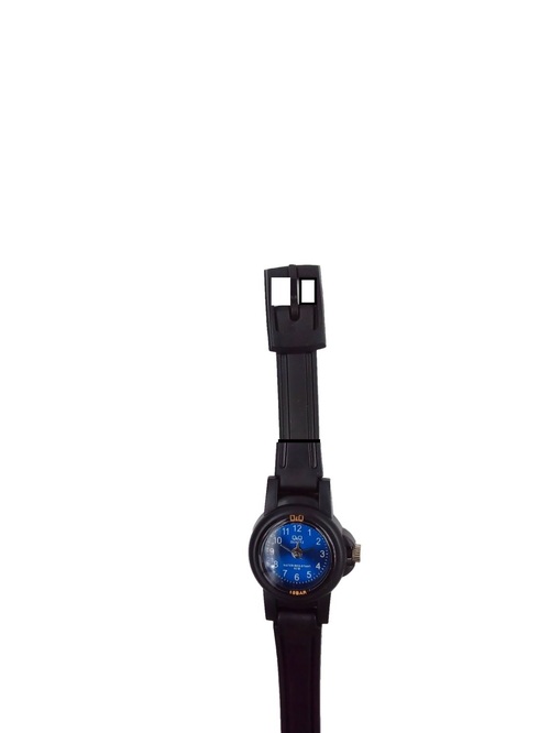 Наручные часы кварцевые Q Q мини синий циферблат черный силиконовый ремешок 10 bar