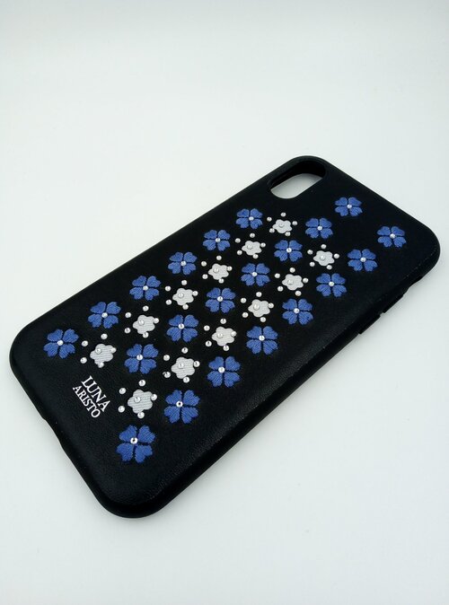 Накладка Apple iPhone XR черный силикон Цветы + стразы Luna Aristo